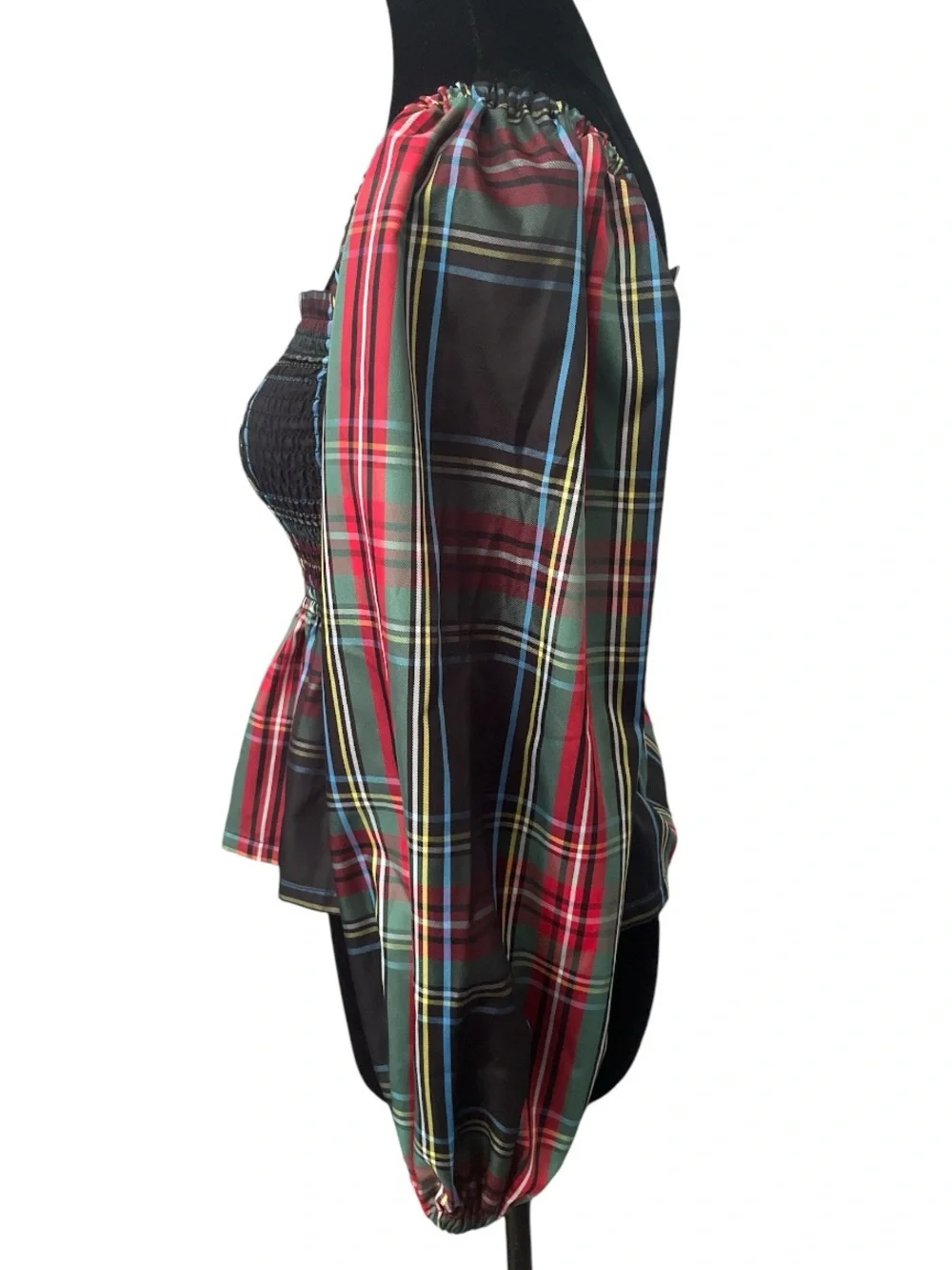 J.Crew Puff-Sleeve Smocked Top in Stewart Tartan Size XS Peplum Holiday